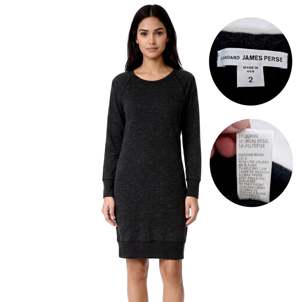 James Perse Knit Dress Womens 2 M Medium Charcoal Grey USA Made Heathered Mini